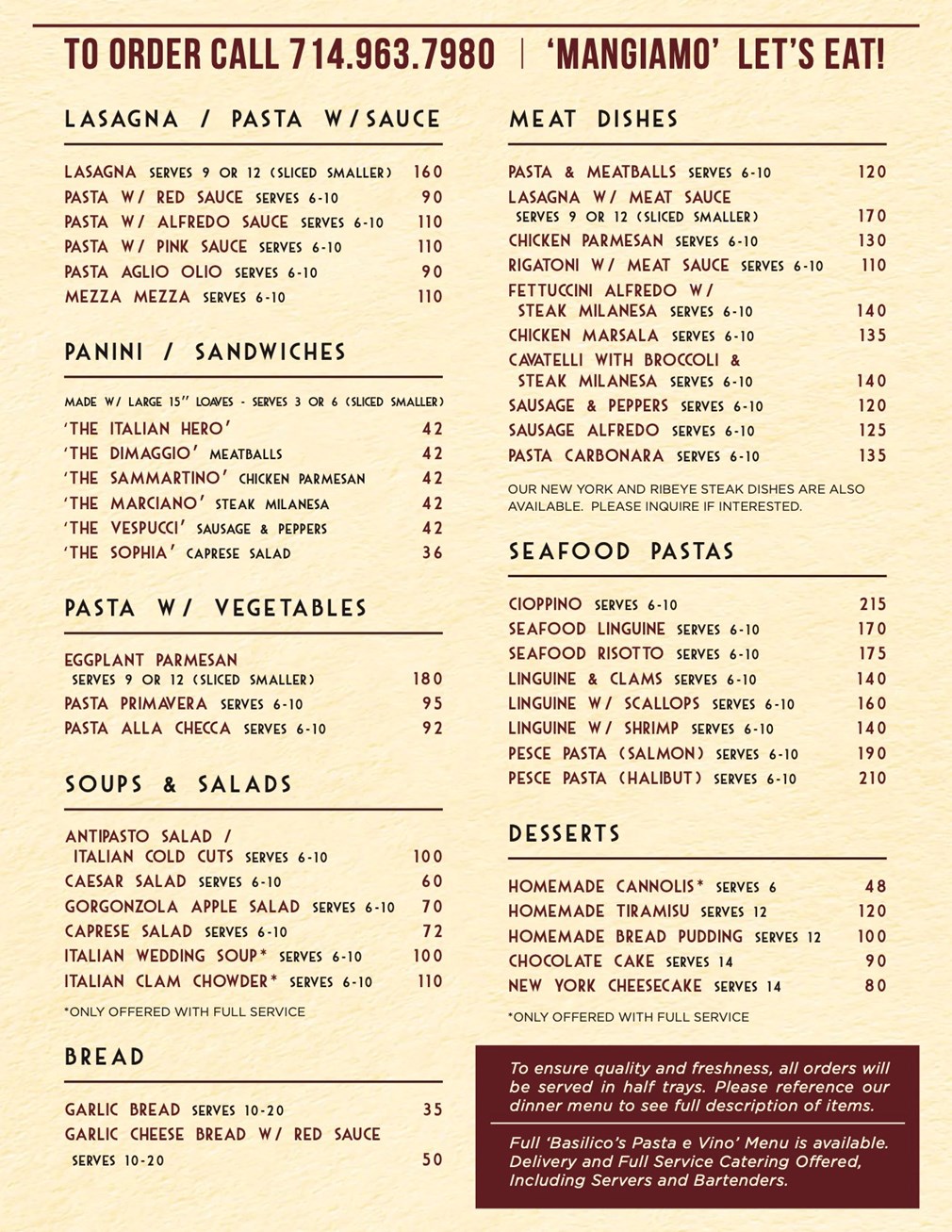 catering menu items